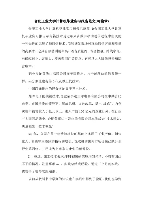 合肥工业大学计算机毕业实习报告范文(可编辑).doc