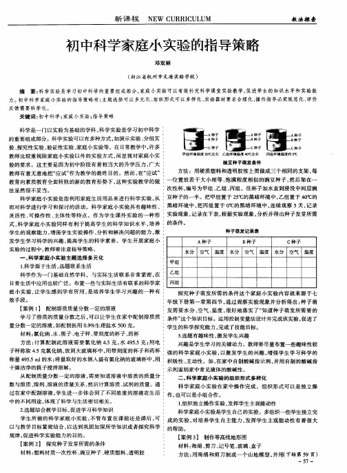 初中科学家庭小实验的指导策略