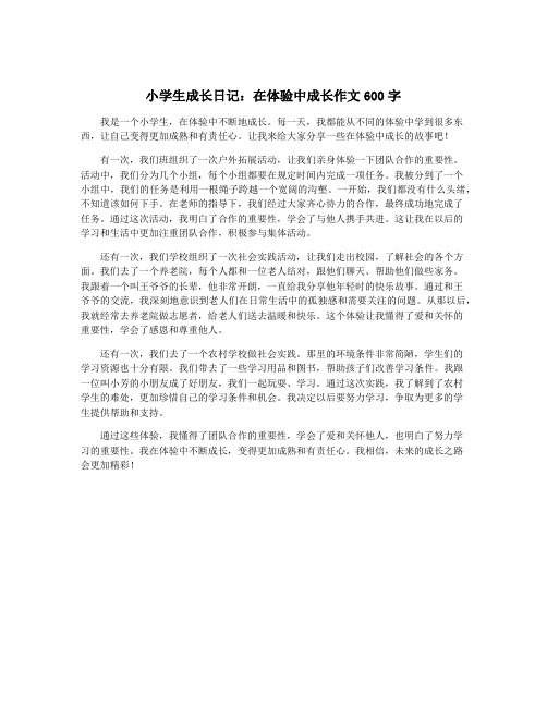 小学生成长日记：在体验中成长作文600字