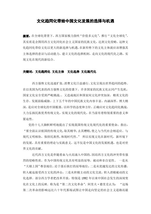 文化趋同化带给中国文化发展的新选择与机遇