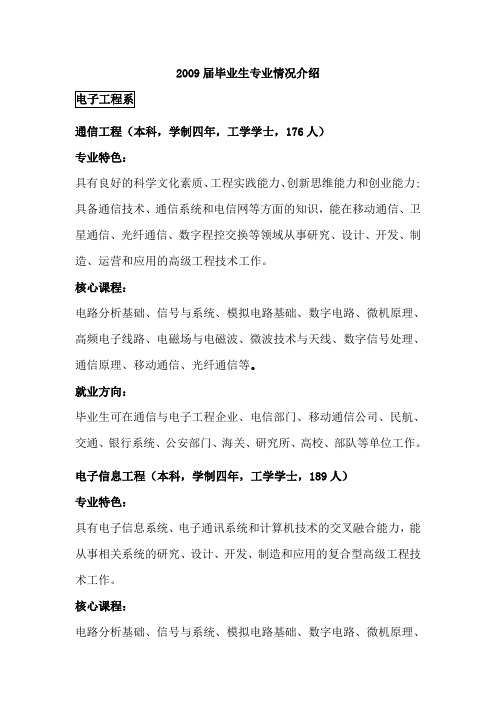 2009届毕业生专业情况介绍.