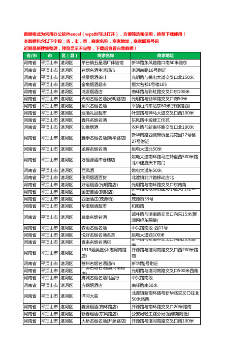 2020新版河南省平顶山市湛河区酒水批发工商企业公司商家名录名单联系电话号码地址大全335家