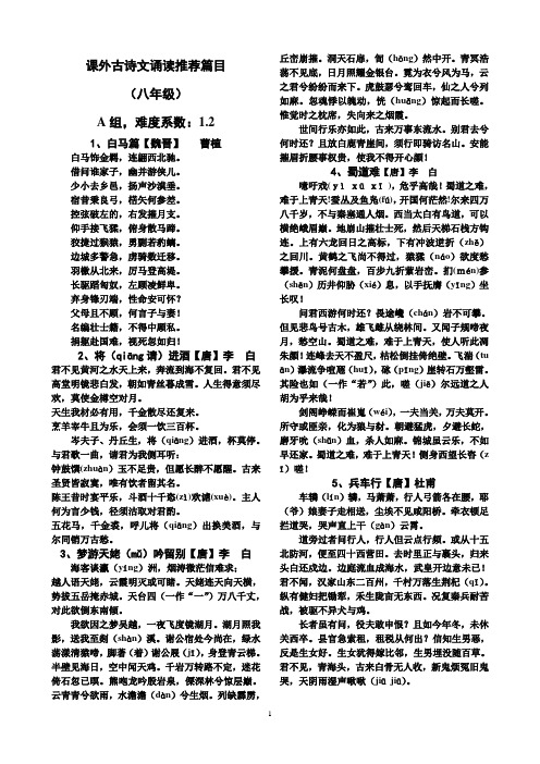 八年级诗文诵读课外古诗文推荐篇目