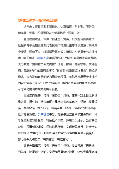 基层党员两学一做心得体会范文