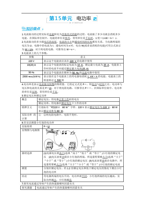 2017潍坊中考物理复习知识精炼 三年中考例析：第15单元 电功率