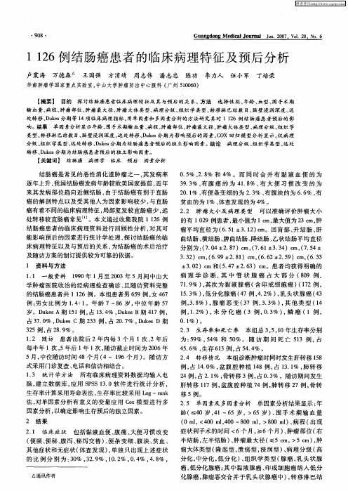 1126例结肠癌患者的临床病理特征及预后分析