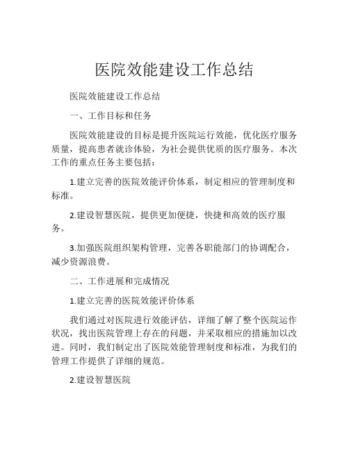 医院效能建设工作总结