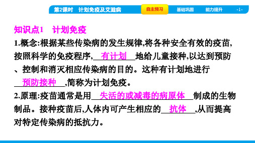 人教版八年级下册生物第八单元第一章传染病和免疫 第二节免疫与计划免疫 第2课时计划免疫及艾滋病