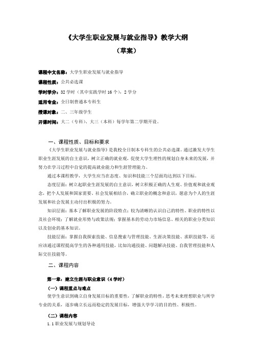就业指导教学大纲、考核办法(2015年)