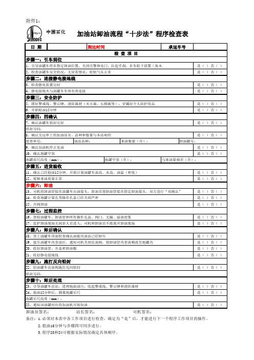 卸油流程“十步法”程序检查表