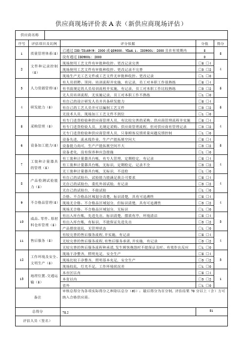 新供应商评估表A表