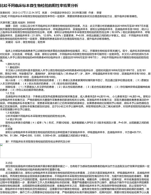 比较不同临床标本微生物检验的阳性率结果分析
