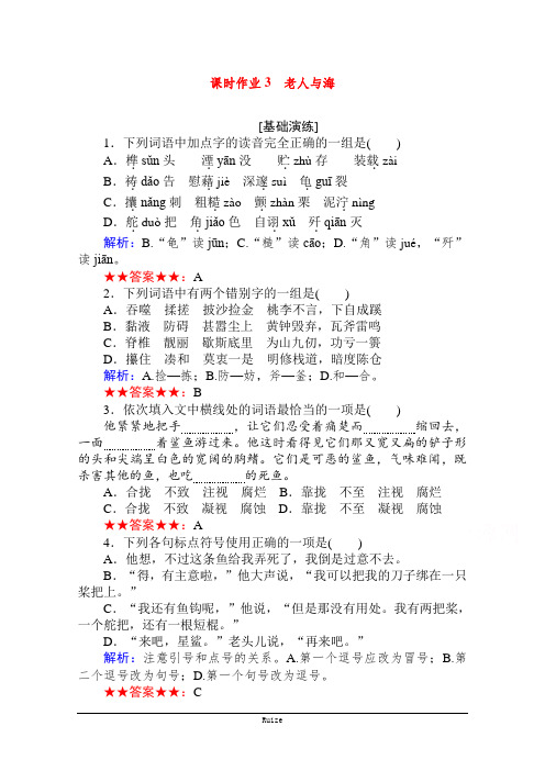 语文人教版必修3课时作业 3老人与海  