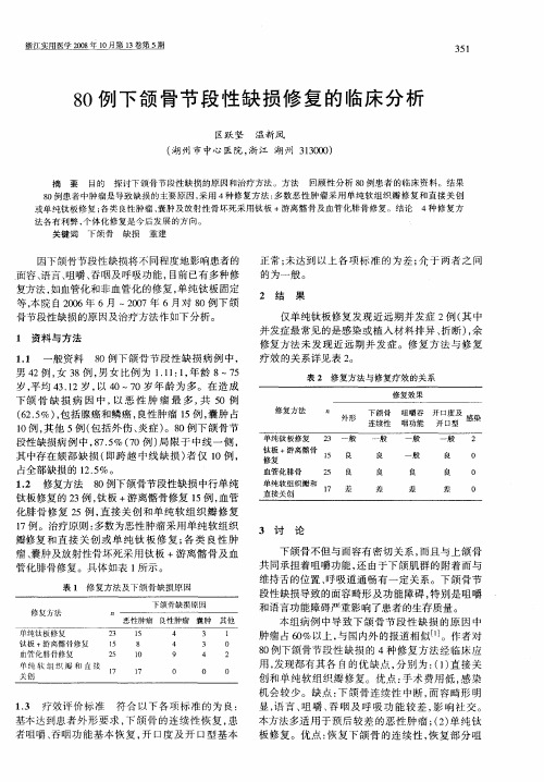 80例下颌骨节段性缺损修复的临床分析