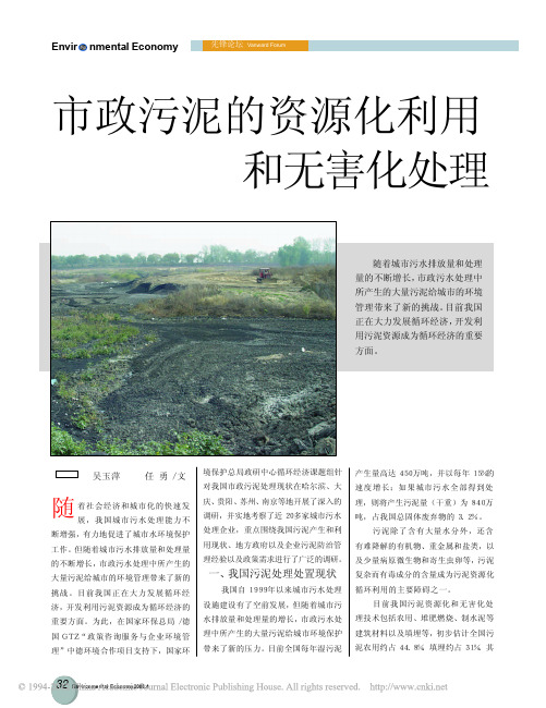 市政污泥的资源化利用和无害化处理