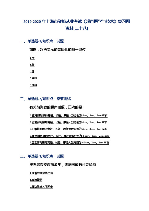 2019-2020年上海市资格从业考试《超声医学与技术》复习题资料[二十八]