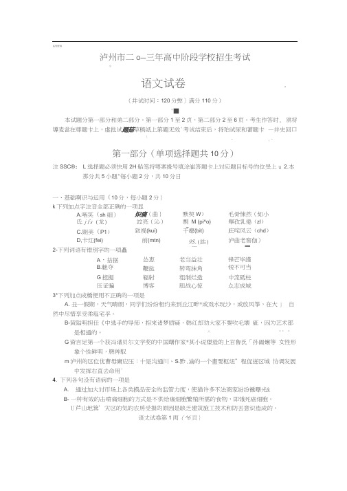 2013年泸州市中考语文试卷