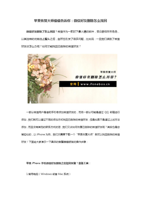 苹果恢复大师偷偷告诉你：微信好友删除怎么找回