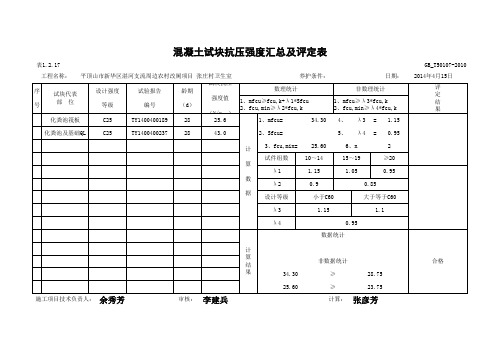 _混凝土试块抗压强度汇总及评定表