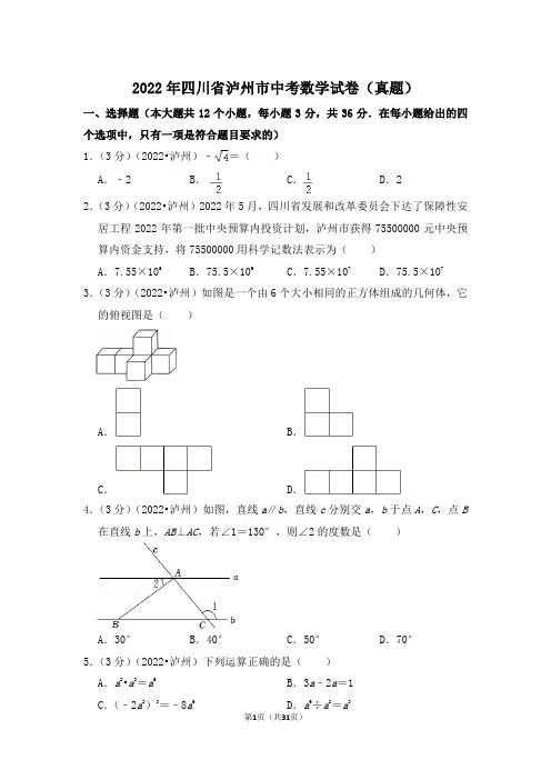 2022年四川省泸州市中考数学试卷(解析版)