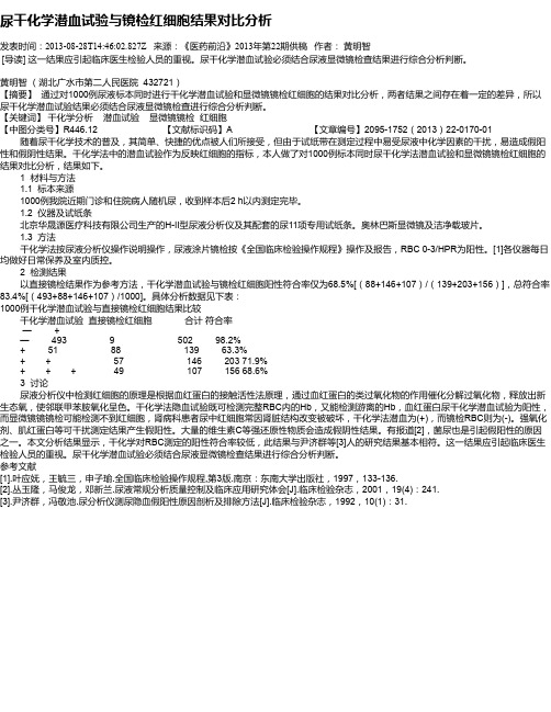 尿干化学潜血试验与镜检红细胞结果对比分析