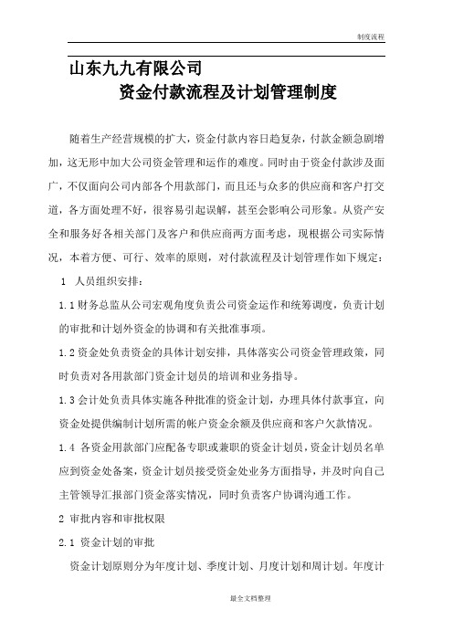 有限公司资金付款流程及计划管理制度