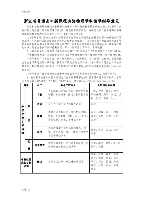 浙江省普通高中新课程实验物理学科教学指导意见