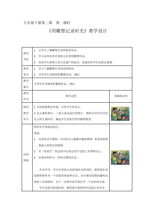 初中美术_用雕塑记录时光教学设计学情分析教材分析课后反思