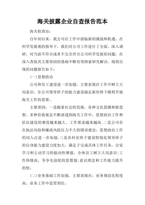 海关披露企业自查报告范本