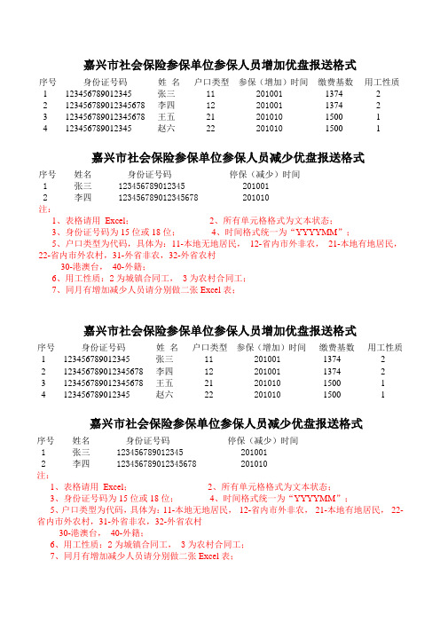 嘉兴市社会保险参保单位参保人员增加优盘报送格式