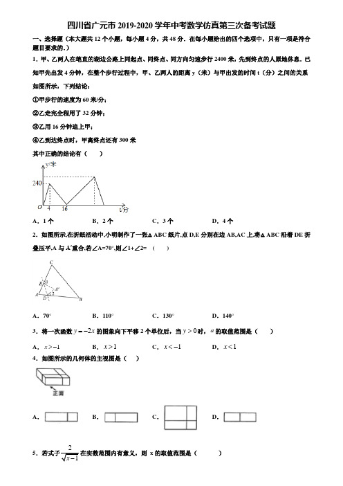 四川省广元市2019-2020学年中考数学仿真第三次备考试题含解析