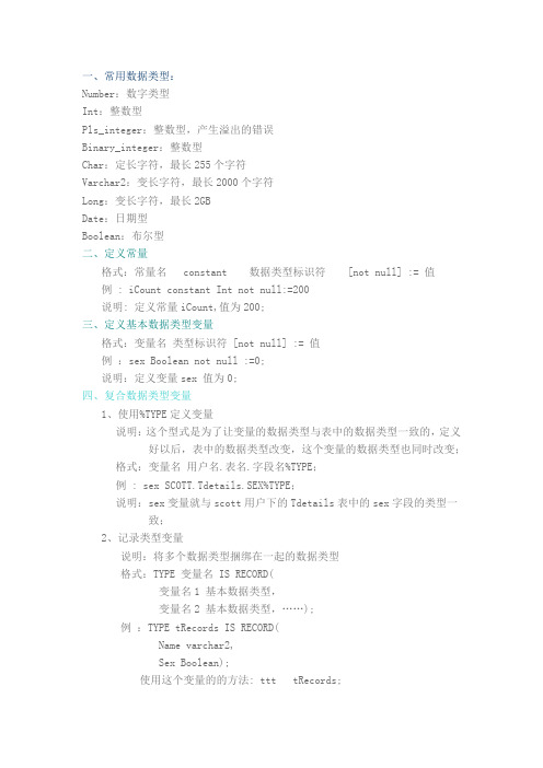oracle PLSQL 中常量和变量的声明