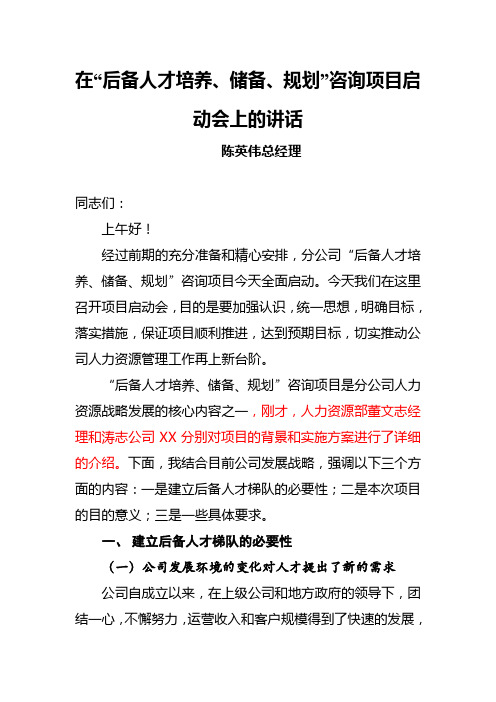 在“后备人才培养、储备、规划”咨询项目启动会上的讲话