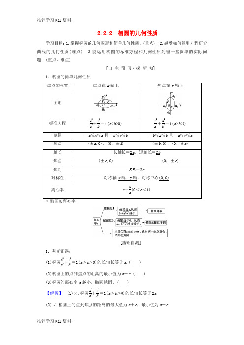 推荐学习K12(江苏专用)2018-2019学年高中数学 第二章 圆锥曲线与方程 2.2 椭圆 2.