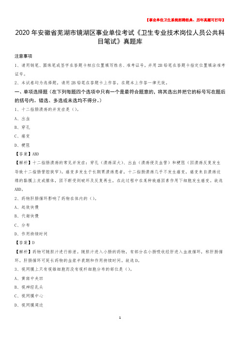 2020年安徽省芜湖市镜湖区事业单位考试《卫生专业技术岗位人员公共科目笔试》真题库