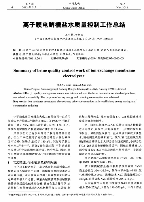 离子膜电解槽盐水质量控制工作总结