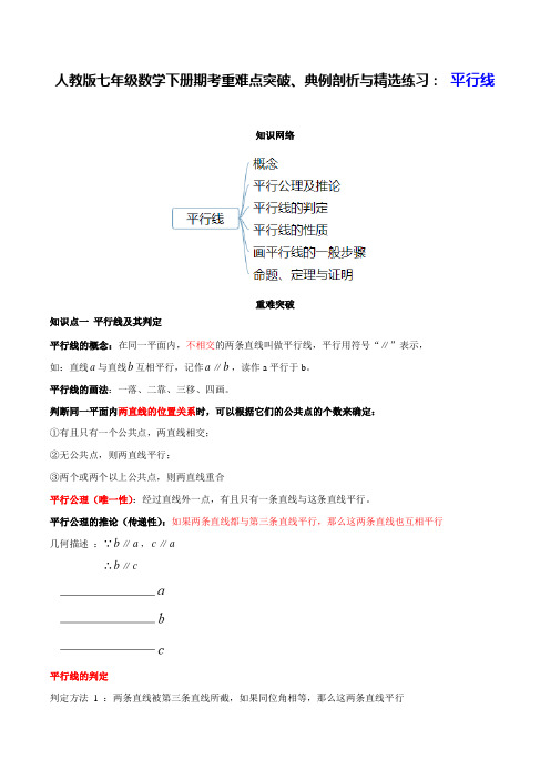 人教版七年级数学下册期考重难点突破、典例剖析与精选练习： 平行线(附全解全析)