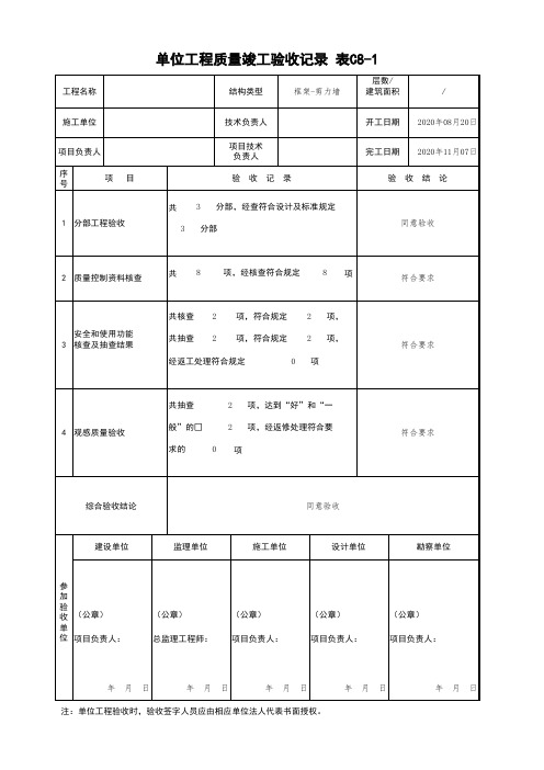 C8-1 单位工程质量竣工验收记录