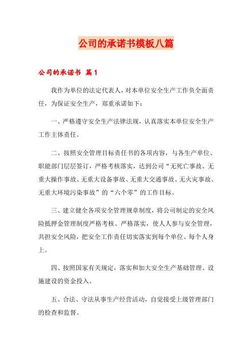 公司的承诺书模板八篇