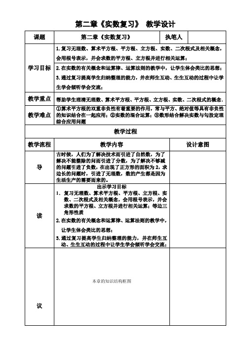 北师大版 八年级上册 第二章《实数复习》 教学设计