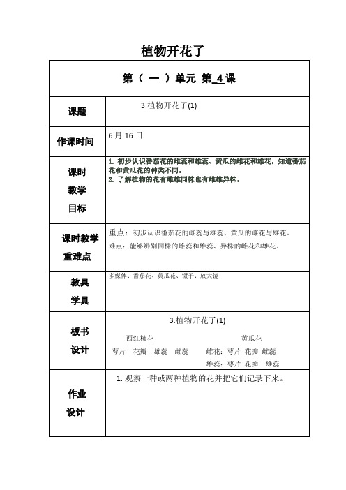 教科版三年级下册科学《植物开花了》教案-最新