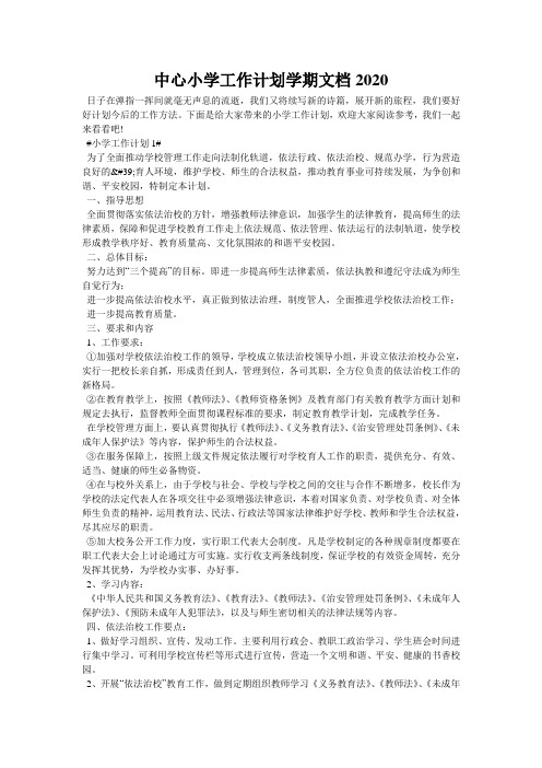 中心小学工作计划学期文档2020