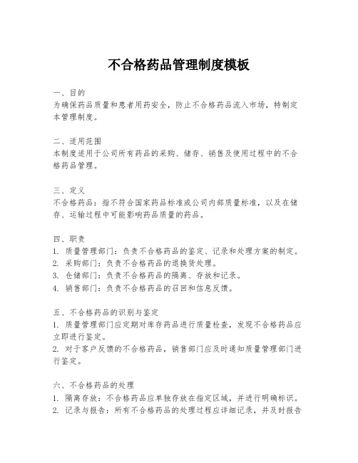 不合格药品管理制度模板