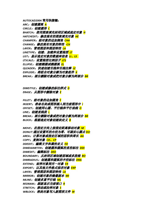 AutoCad2004快捷键