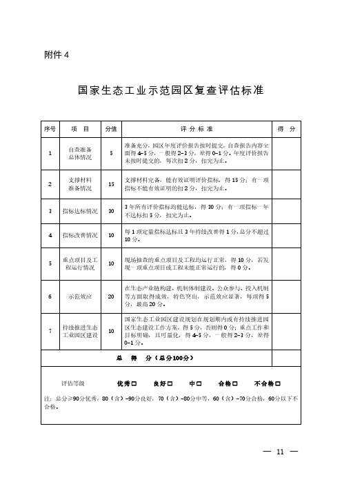 国家生态工业示范园区复查评估标准