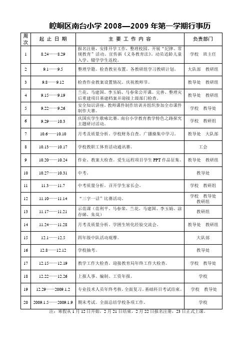 小学2008—2009年第一学期行事历