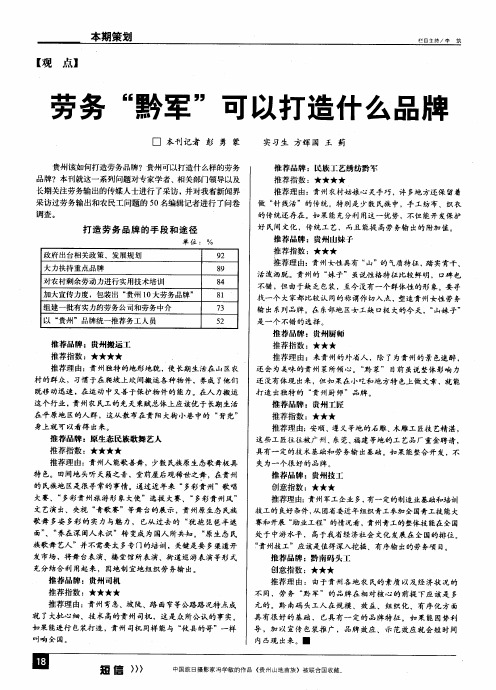劳务黔军可以打造什么品牌