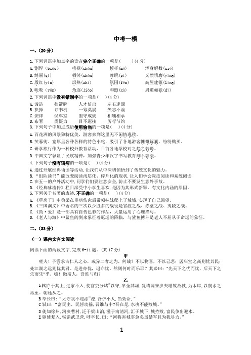 山东省济南市中考一模语文试题及答案