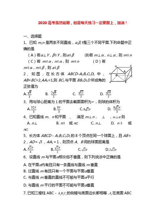 2020高考数学立体几何复习题和答案