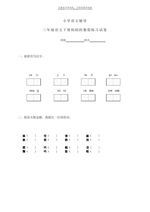 小学语文辅导三年级语文下册妈妈的葡萄练习试卷